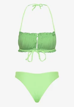Jasnozielone Bikini Majtki Figi Biustonosz z Wiązaniem Ozdobiony Marszczeniem Folinira