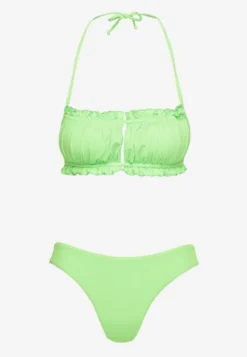 Jasnozielone Bikini Majtki Figi Biustonosz z Wiązaniem Ozdobiony Marszczeniem Folinira
