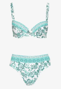 Jasnozielone Bikini Zdobione Ornamentalnym Printem Biustonosz i Figi Mirulea