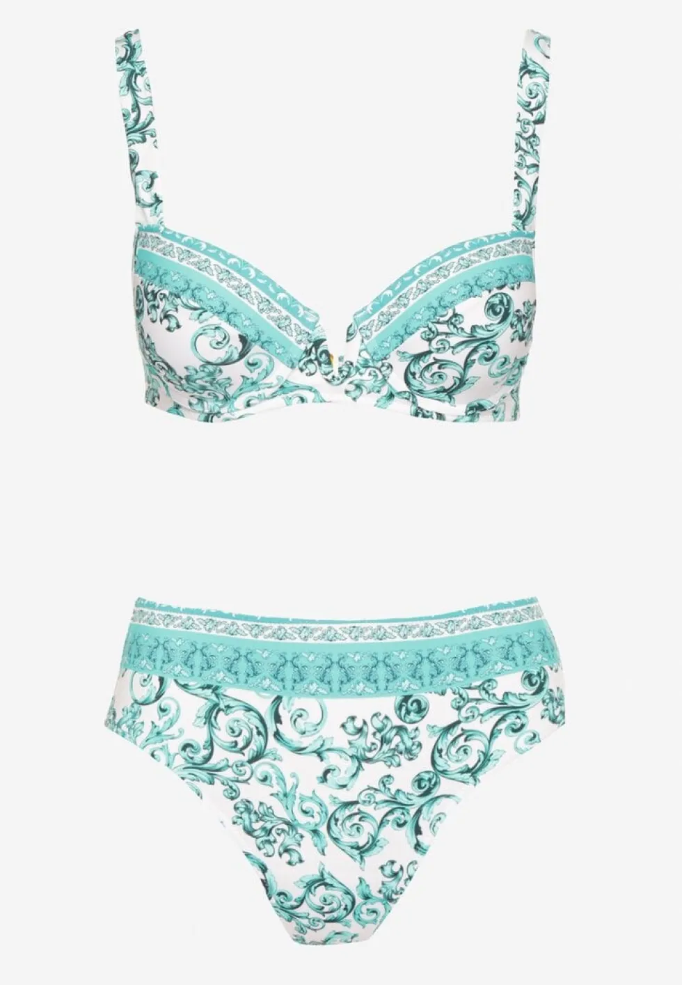 Jasnozielone Bikini Zdobione Ornamentalnym Printem Biustonosz i Figi Mirulea