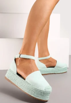 Jasnozielone Espadryle na Platformie z Jutowej Plecionki Omizza