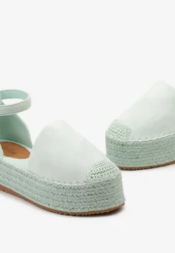 Jasnozielone Espadryle na Platformie z Jutowej Plecionki Omizza