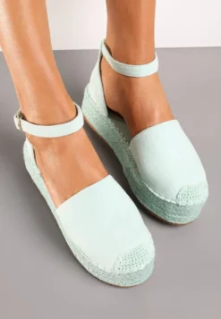 Jasnozielone Espadryle na Platformie z Jutowej Plecionki Omizza