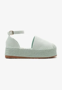 Jasnozielone Espadryle na Platformie z Jutowej Plecionki Omizza
