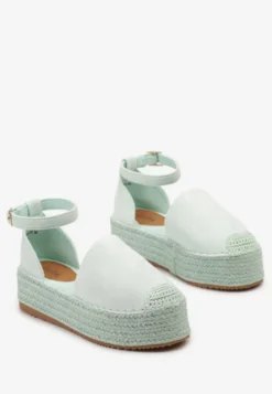 Jasnozielone Espadryle na Platformie z Jutowej Plecionki Omizza