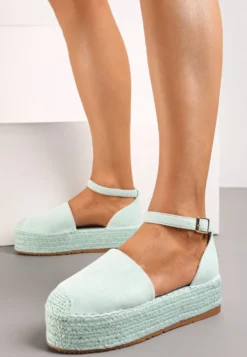 Jasnozielone Espadryle na Platformie z Jutowej Plecionki Omizza