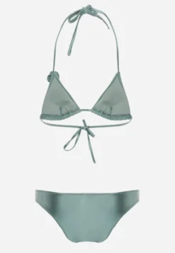 Jasnozielone Minimalistyczne Bikini Wiązany Biustonosz z Kwiatem 3D i Majtki Figi Evaris