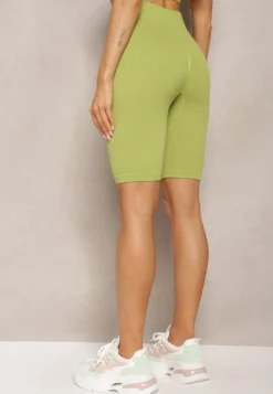 Jasnozielone Prążkowane Szorty Kolarki High Waist Olevitta