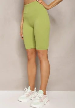 Jasnozielone Prążkowane Szorty Kolarki High Waist Olevitta