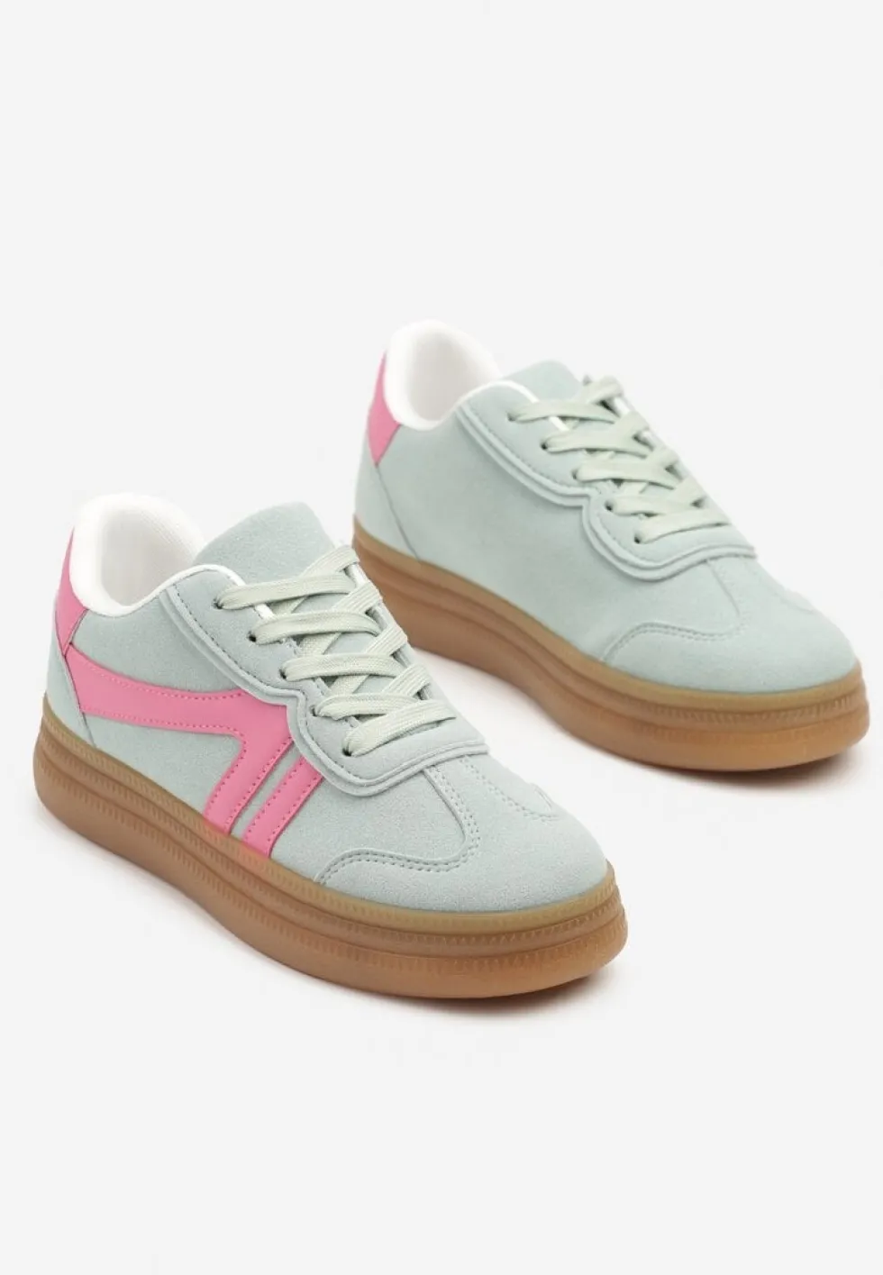 Jasnozielone Sneakersy Klasyczne Tenisówki Zdobione Przeszyciami Alatira