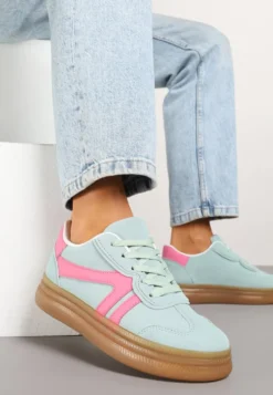Jasnozielone Sneakersy Klasyczne Tenisówki Zdobione Przeszyciami Alatira