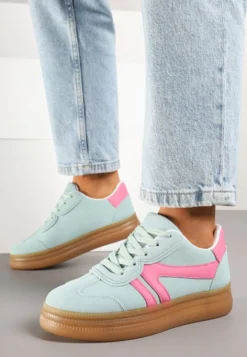 Jasnozielone Sneakersy Klasyczne Tenisówki Zdobione Przeszyciami Alatira