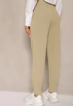 Jasnozielone Spodnie High Waist z Gumką w Talii Teniela