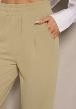 Jasnozielone Spodnie High Waist z Gumką w Talii Teniela
