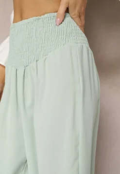Jasnozielone Spodnie Kuloty High Waist z Gumką w Talii Lipadre