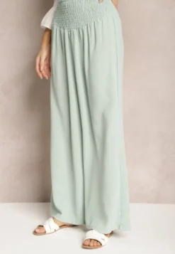 Jasnozielone Spodnie Kuloty High Waist z Gumką w Talii Lipadre