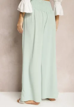 Jasnozielone Spodnie Kuloty High Waist z Gumką w Talii Lipadre