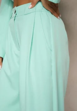 Jasnozielone Szerokie Spodnie High Waist o Garniturowym Kroju z Zakładkami Uliadorea