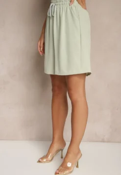 Jasnozielone Szorty z Bawełną High Waist Ozdobione Sznurkiem Talanisse