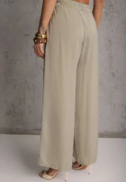Jasnozielone Wiskozowe Spodnie Szerokie High Waist Rissalene