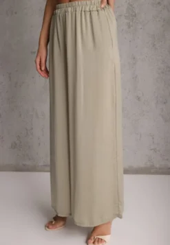 Jasnozielone Wiskozowe Spodnie Szerokie High Waist Rissalene