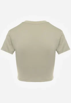 Jasnozielony Basicowy T-shirt w Stylu Cropped z Subtelnym Nadrukiem Loraera