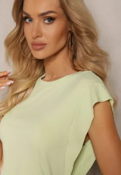 Jasnozielony Top z Wiskozy z Falbanką przy Rękawach Tialora