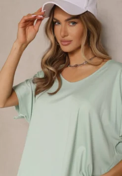 Jasnozielony T-shirt z Wiskozą w Stylu Nietoperza Liofala