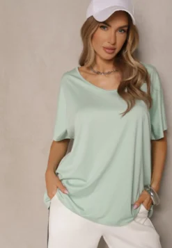 Jasnozielony T-shirt z Wiskozą w Stylu Nietoperza Liofala