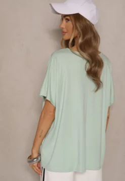 Jasnozielony T-shirt z Wiskozą w Stylu Nietoperza Liofala