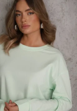 Miętowa Bluza z Bawełną ze Ściągaczami przy Rękawach i w Pasie Alberia