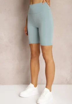 Miętowe Szorty Typu Kolarki High Waist z Szeroką Gumką w Talii Nanseline