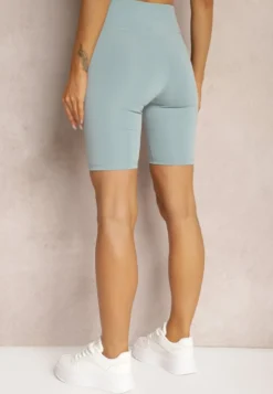 Miętowe Szorty Typu Kolarki High Waist z Szeroką Gumką w Talii Nanseline