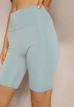Miętowe Szorty Typu Kolarki High Waist z Szeroką Gumką w Talii Nanseline