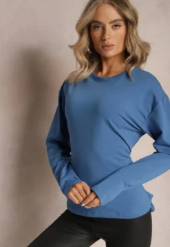 Niebieska Bawełniana Bluza z Ozdobnym Wiązaniem Fanarita