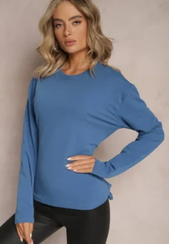 Niebieska Bawełniana Bluza z Ozdobnym Wiązaniem Fanarita