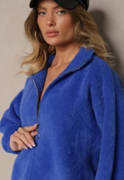 Niebieska Bluza z Wełną ze Ściągaczami i Kołnierzykiem Enadelis
