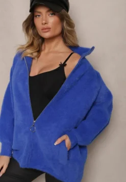 Niebieska Bluza z Wełną ze Ściągaczami i Kołnierzykiem Enadelis