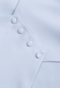 Niebieska Elegancka Sukienka z Bufiastymi Rękawami Odkrytymi Plecami i Wiązaniem Haritte