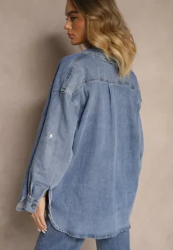Niebieska Jeansowa Koszula z Wiskozą o Kroju Oversize Ulariela