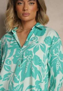 Niebieska Koszula Oversize w Kwiatowy Print Boinea