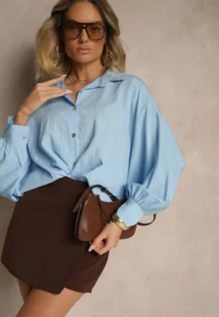 Niebieska Koszula z Wiskozą w Stylu Nietoperza Sonarielia