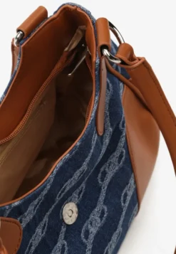 Niebieska Mała Torebka Baguette Ozdobiona Wstawką z Jeansu Qarama
