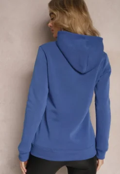 Niebieska Ocieplona Bluza z Kapturem Ozdobiona Naszywką i Napisem Eirellia