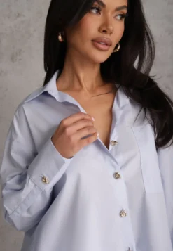 Niebieska Oversizowa Koszula z Bawełny z Eleganckimi Guzikami Rhenenore