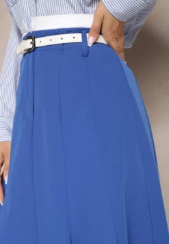 Niebieska Spódnica Długa Rozkloszowana High Waist Leoraia