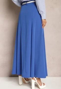 Niebieska Spódnica Długa Rozkloszowana High Waist Leoraia