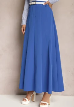 Niebieska Spódnica Długa Rozkloszowana High Waist Leoraia