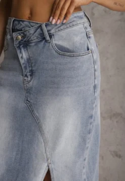 Niebieska Spódnica z Jeansu z Bawełną High Waist o Asymetrycznym Kroju Vikisla