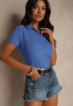 Niebieski Bawełniany T-shirt Typu Polo Arsenllia